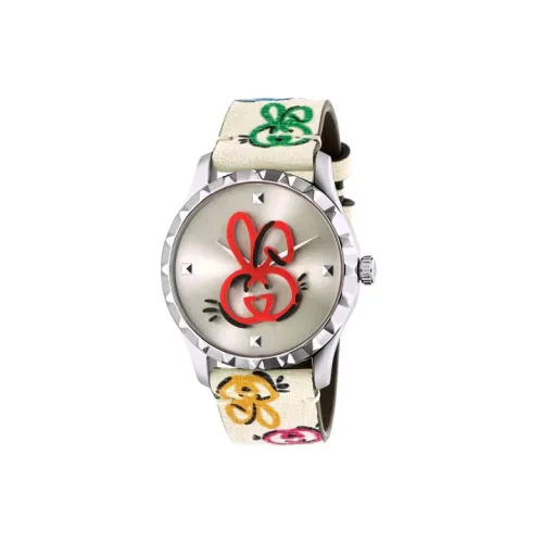 GUCCI G Timeless Collection Мужские часы Кварцевый механизм Кожаный ремешок 38 мм Серебристый циферблат