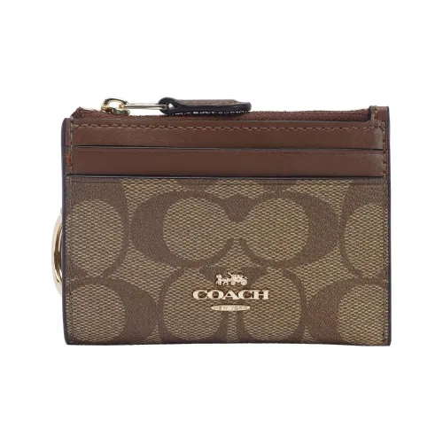 COACH ПВХ Держатель удостоверения Key Pouch Картхолдер Mini Женский Коричневый с монограммой
