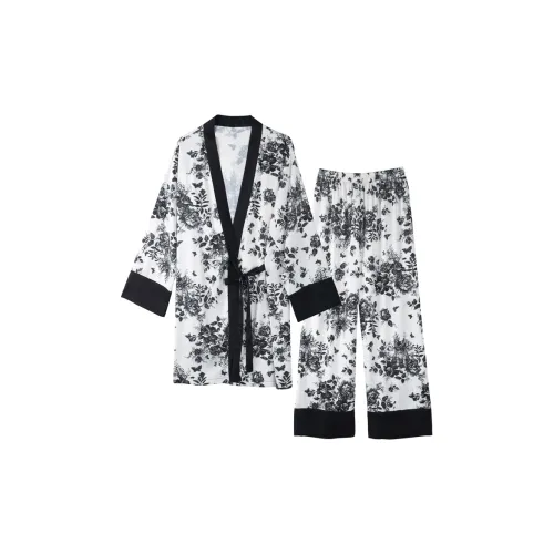 IIZZINI Черно-белая панда Кружево Вверх Чернила Цветочный Женские Комплект Женские Пижамные Наборы