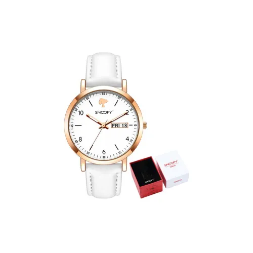 SNOOPY Кварцевый механизм Искусственная кожа Ремешок Часы Женские Белый циферблат SNW908EC