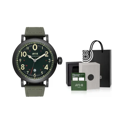 AVI 8 Hunter Fighter Collection Наручные часы Кварцевый механизм Кожаный ремешок Черный циферблат Мужские часы AV 4067 03