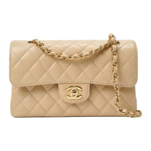 CHANEL Classic Flap CF Крупнозернистая текстура Телячья кожа Сумка через плечо Сумка на плечо Маленькая Женская Бежевая