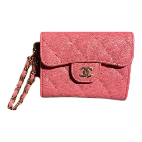 CHANEL Личи Тисненый С рельефом Телячья кожа Клатч Кошелек Женские Розовый