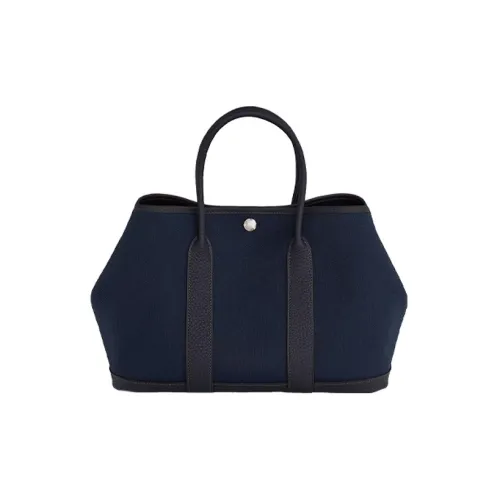 HERMES Garden Party Холст с кожей Сад Сумка Унисекс Морской синий и Черный