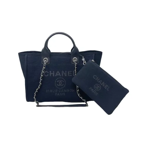 CHANEL Холст Тоут Сумка Сумка для покупок Сумка на одно плечо Маленькая женская Темно-синий