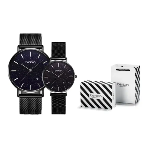 BENKEN Безбрежный Starry Sky Кварцевый механизм Нержавеющая сталь Ремешок Часы Унисекс Черный циферблат BK7135QL