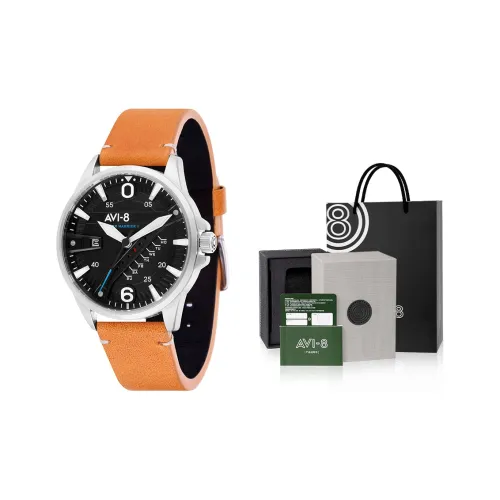 AVI 8 Мужские часы Кварцевый механизм Естественная кожа Ремешок Черный циферблат Часы AV 4055 01