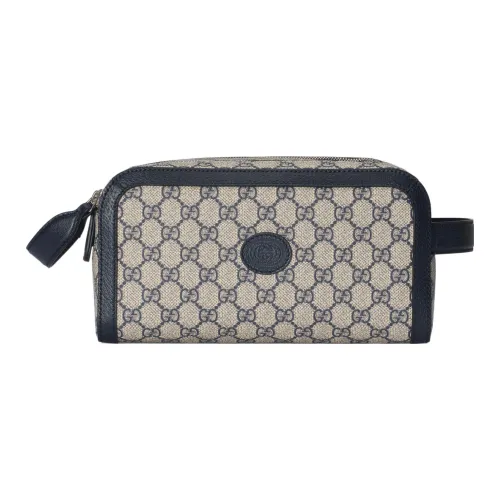 GUCCI Canvas с кожаными вставками обметка клатч сумка для туалетных принадлежностей унисекс бежевый синий