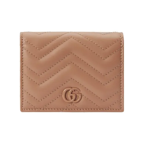 GUCCI GG Marmont Кожаный держатель для карт и кошелек женский розовый бежевый