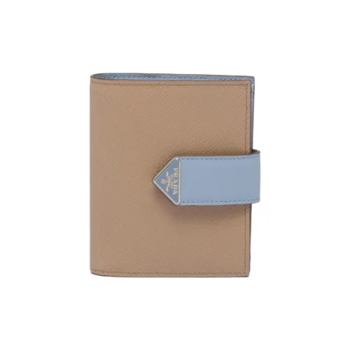 PRADA Saffiano Кожа Держатель для карт кошелек Маленький Женский Песочный Светло-синий