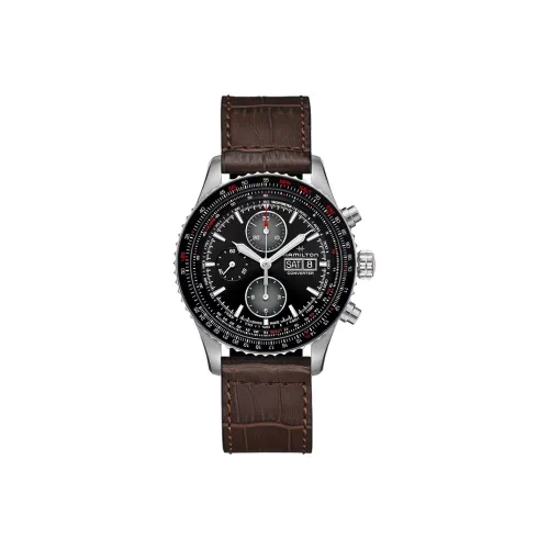 HAMILTON Автоматический Механический Часы Мужские 44 мм Черный Циферблат Корпус из Нержавеющей Стали Ремешок из Коровьей Кожи
