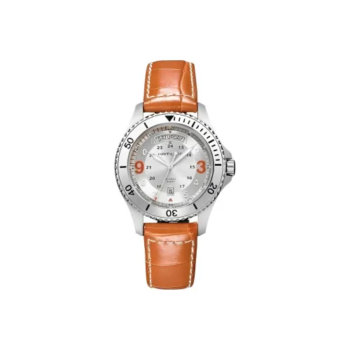 HAMILTON Khaki Field Series Кварцевый механизм Мужские часы Часы 41 мм Серебристый циферблат Коровья кожа Ремешок