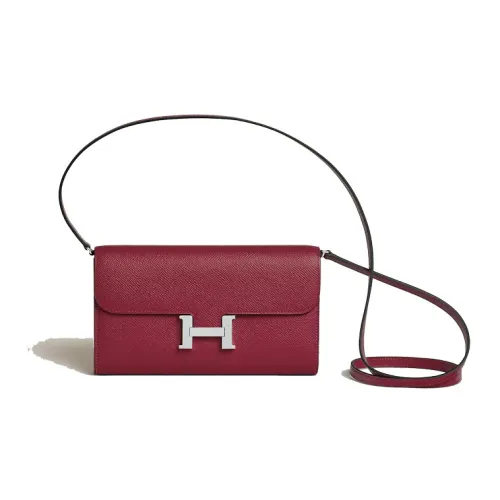HERMES Constance Long To Go Epsom Телячья кожа Кошелек Ручная сумка через плечо Женская B5 Рубисный камень Красный