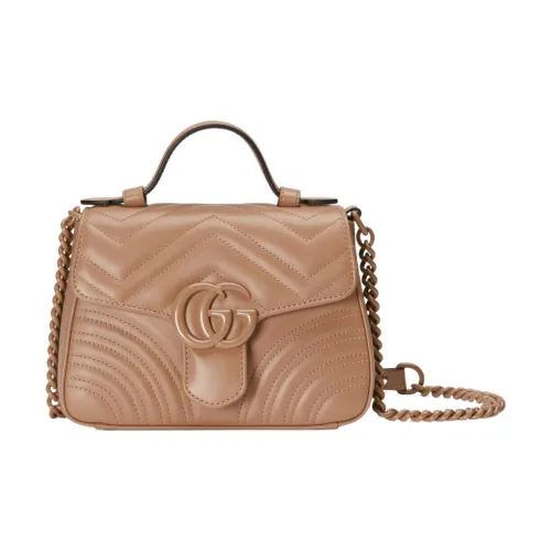 GUCCI GG Marmont Кожа Курьерская Сумка Цепочка Сумка через плечо Сумка Мини Женская Розовая Бежевая