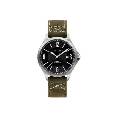 HAMILTON Автоматический Механический Часы Мужские 42 мм Черный Циферблат Корпус из Нержавеющей Стали Ремешок из Натуральной Кожи