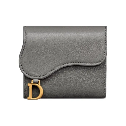 DIOR Saddle Sheepskin Wallet Women's Gray DIOR Седло Овчина Кошелек Женские Серый