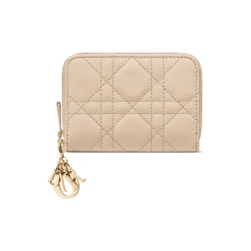 DIOR Lady Dior Lambskin Coin Wallet Wallet Women's Sand