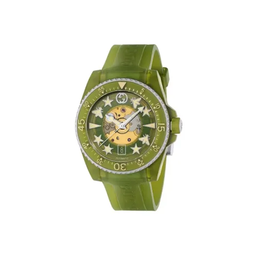 Gucci Dive Collection Часы Автоматический Механический Механизм Пластиковый Ремешок 40 мм Зеленый Циферблат Женские Часы