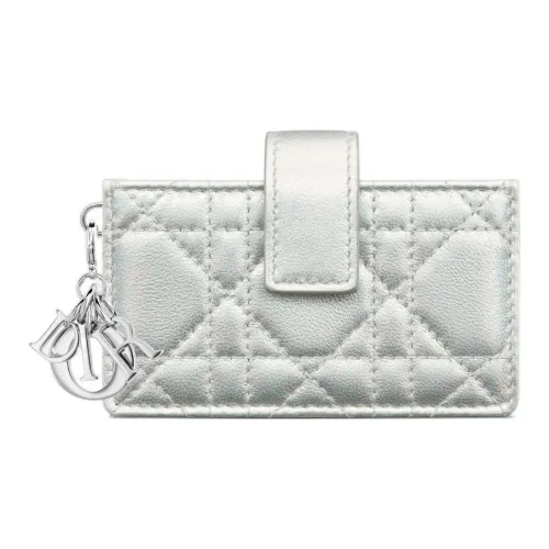 DIOR Lady Dior Lambskin Кожаный держатель для карт и кошелек Women's Silver
