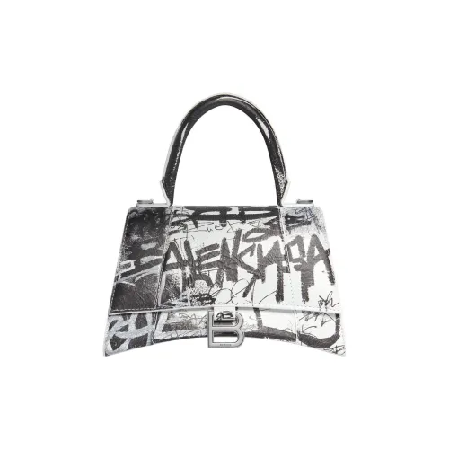 Balenciaga HOURGLASS Принт Fine Grained Овчина Сумка через плечо Сумка Маленькая Женская Белая