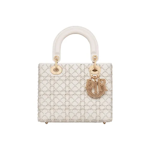 DIOR Lady Dior Телячья кожа Сумка Lady Dior Сумка через плечо Сумка Маленькая Женская Молочно-белая
