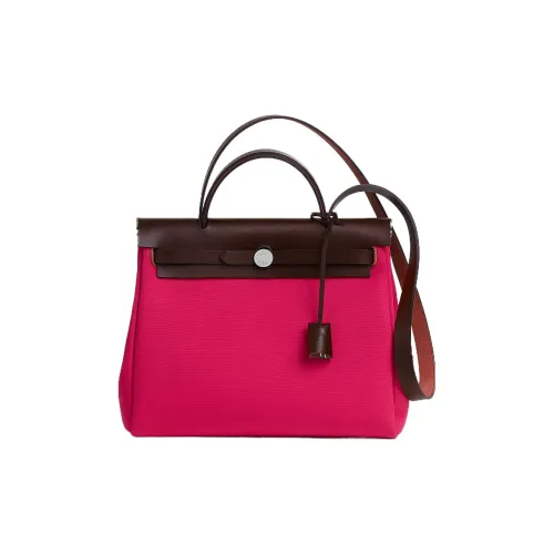HERMES Herbag Zip Officier Canvas с Hunter Коровья кожа Сумка Женские Ярко-розовый