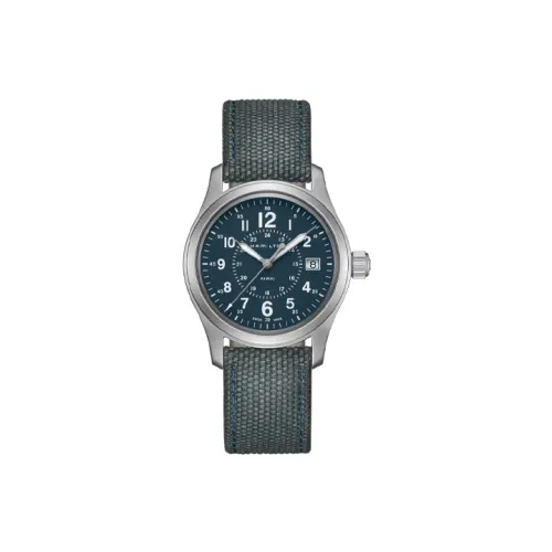HAMILTON Khaki Field Series Кварцевый механизм Мужские часы Циферблат 38 мм Синий Нержавеющий стальной корпус Холст Ремешок