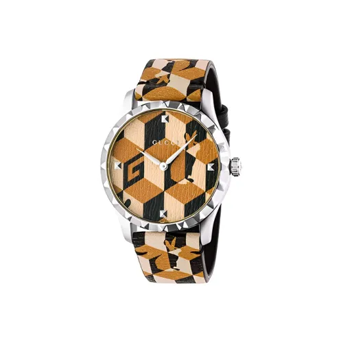 GUCCI Наручные часы Кварцевый механизм Кожаный ремешок 38 мм Желтый циферблат Женские часы