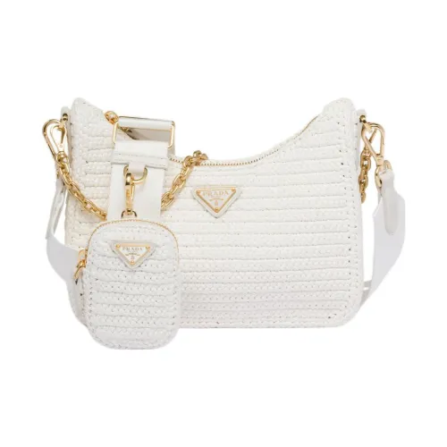 PRADA RE Edition Натуральный Рафия Кожа Вставка Детали 3 в 1 Сумка через плечо Сумка Женская Белая