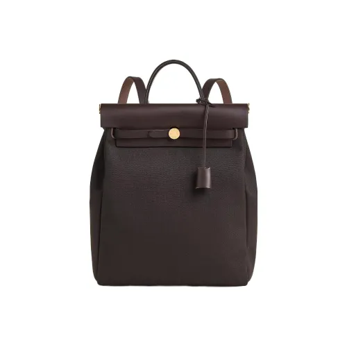 HERMES Herbag Zip Холст и Кожа Сумка Рюкзак Унисекс Эбеновый