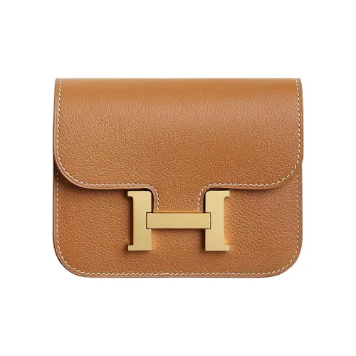 HERMES Constance Slim Evercolor Телячья кожа Держатель для карт Монетница Бананка Женская Коричневый