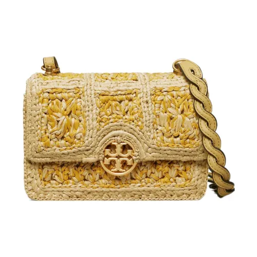 TORY BURCH Miller Raffia Palm Natural Leather Trim Crossbody Bag Shoulder Bag Mini Women's Yellow