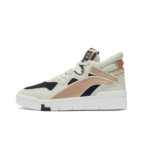 LINING Wave Suprewave MID Противоскользящие Устойчивые к износу Высокие Кроссовки для скейтбординга Женские Белые Черный Золотой