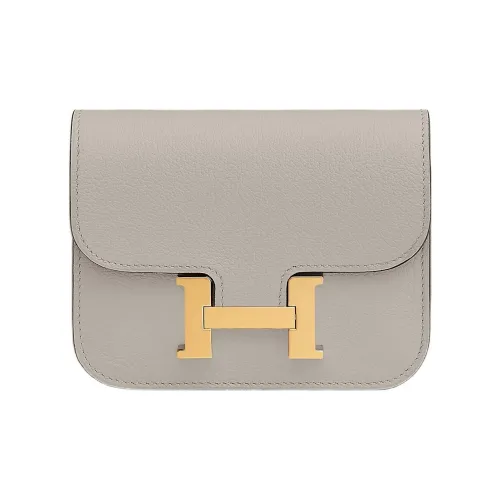 HERMES Constance Slim Evercolor Телячья кожа Держатель для карт кошелек Бананка Женские 8L Бетон Ледниковый белый