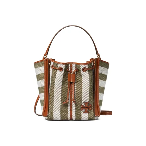 TORY BURCH McGraw Linen Cotton Leather Drawstring Bag Crossbody Bag Small Women's Multicolor