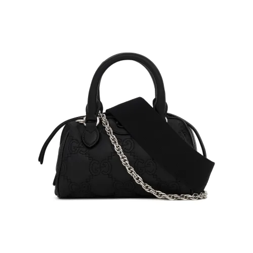 GUCCI GG Matelassé Кожа Bowling Сумка Сумка Сумка через плечо Сумка через плечо Мини Женская Черная