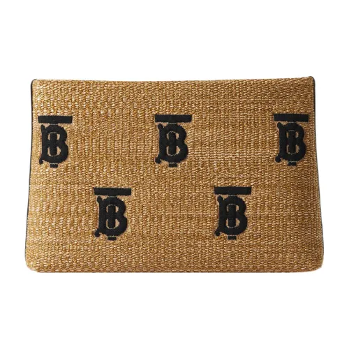 Burberry Рафия с кожаными вставками клатч женский натуральный черный