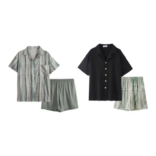 Chun Xi Светло-синий + Премиум черный Одежда для пары Унисекс Пижамные комплекты