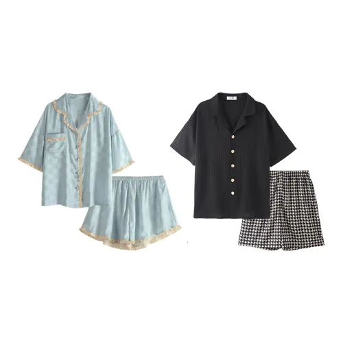 Chun Xi Черный+Небесно-голубой Комбинация Унисекс Пижамные комплекты