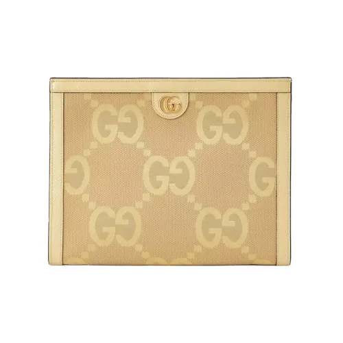 GUCCI Ophidia Canvas Leather Clutch Women's Beige Yellow GUCCI Ophidia Холст Кожа Клатч Женские Бежевый Желтый