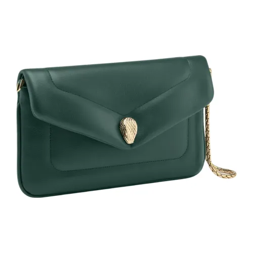 BVLGARI Serpenti Forever Телячья кожа Конверт Хлопок для хранения Клатч Женские Зеленый