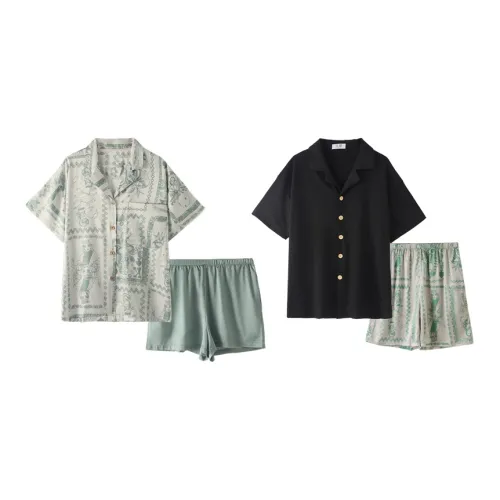 Chun Xi Светло-зеленый + Премиум черный Одежда для пары Унисекс Пижамные комплекты