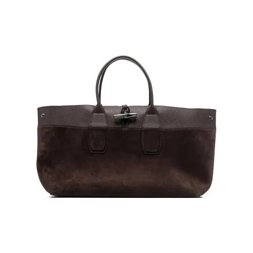 LONGCHAMP Roseau Коровья кожа с разделенным бархатом крупнозернистая текстура крупная сумка сумка на одно плечо женская умбра коричневый