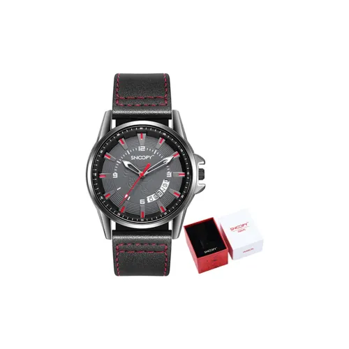SNOOPY Кварцевый механизм Искусственная кожа Ремешок Часы Мужские Черный циферблат SNW875EC