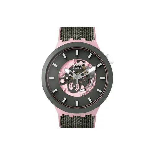 SWATCH Big Bold Collection Кварцевый механизм Унисекс Часы 47 мм Розовый циферблат Часы Пластиковый корпус Часы Силиконовый ремешок