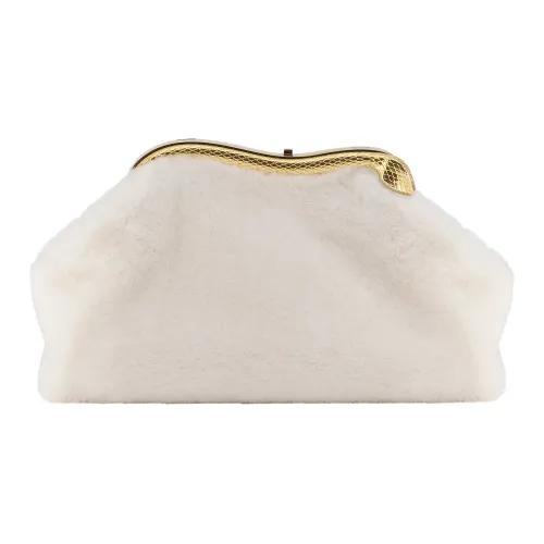 BVLGARI Serpentine Shearling Crossbody Clutch Medium Women's Beige