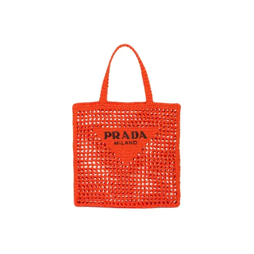 PRADA Солома And Прутья ивы Тоут Сумка Сумка для покупок Сумка на плечо Сумка Женские Апельсин