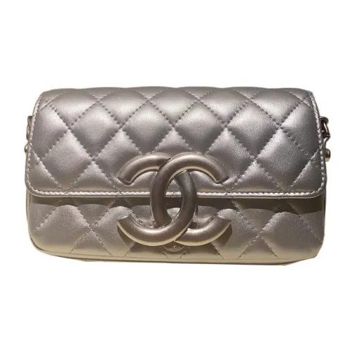 CHANEL Блестящий чехол для телефона из овечьей кожи сумка через плечо женская серебряная