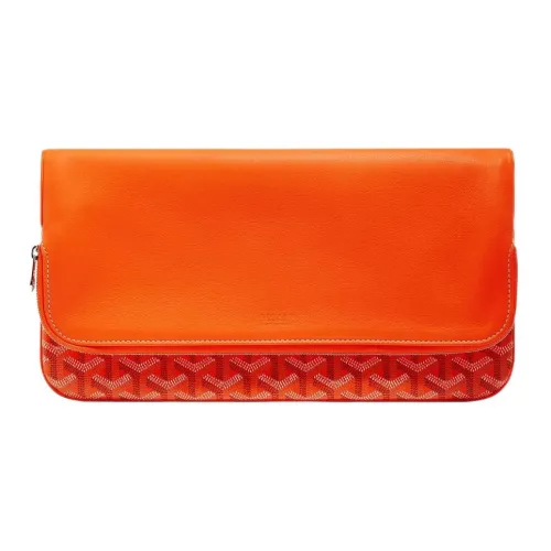 GOYARD Sainte Marie Canvas Leather Clutch Medium Unisex Orange