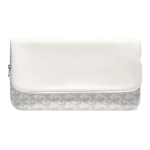 GOYARD Sainte Marie Canvas Leather Clutch Medium Unisex White